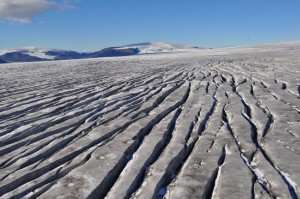 Sprungusvæði á Hagafellsjökli í október 2010. Mynd: Snævarr Guðmundsson